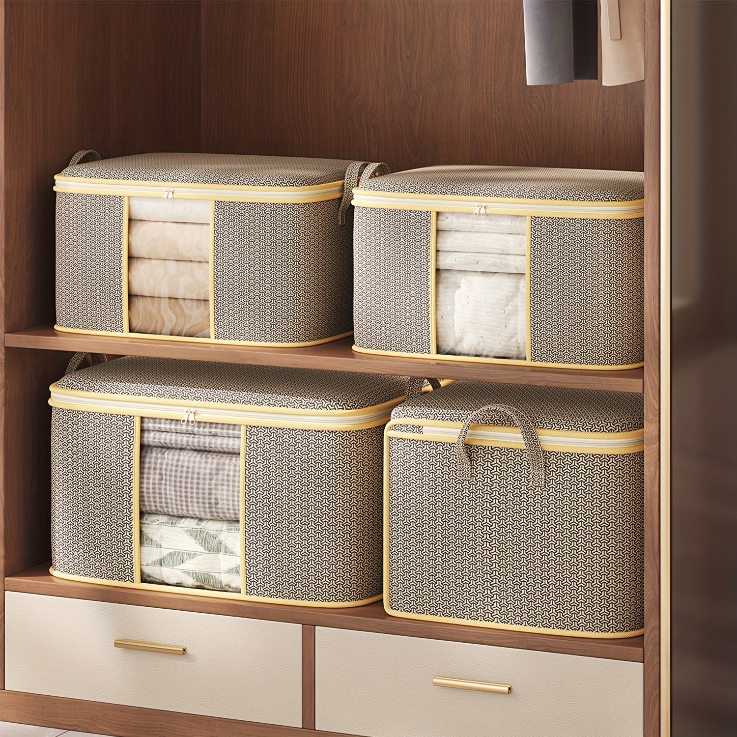 Extra Large Foldable Storage Bag Non-Woven Fabric with Reinforced Handles and Zipper for Clothes and Bedding