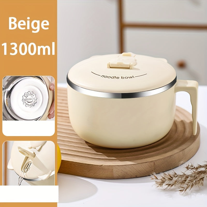 304 Stainless Steel Noodle Bowl with Lid Large Capacity Portable Tableware Anti-Scalding