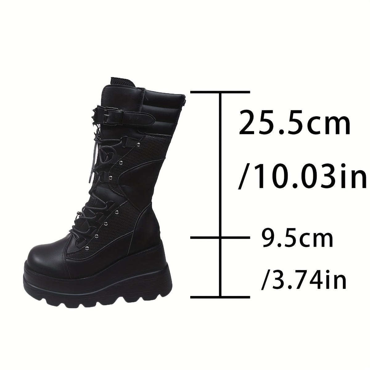 Women's Punk Motorcycle Boots with Buckle Lace-Up Faux Cover Rubber Sole