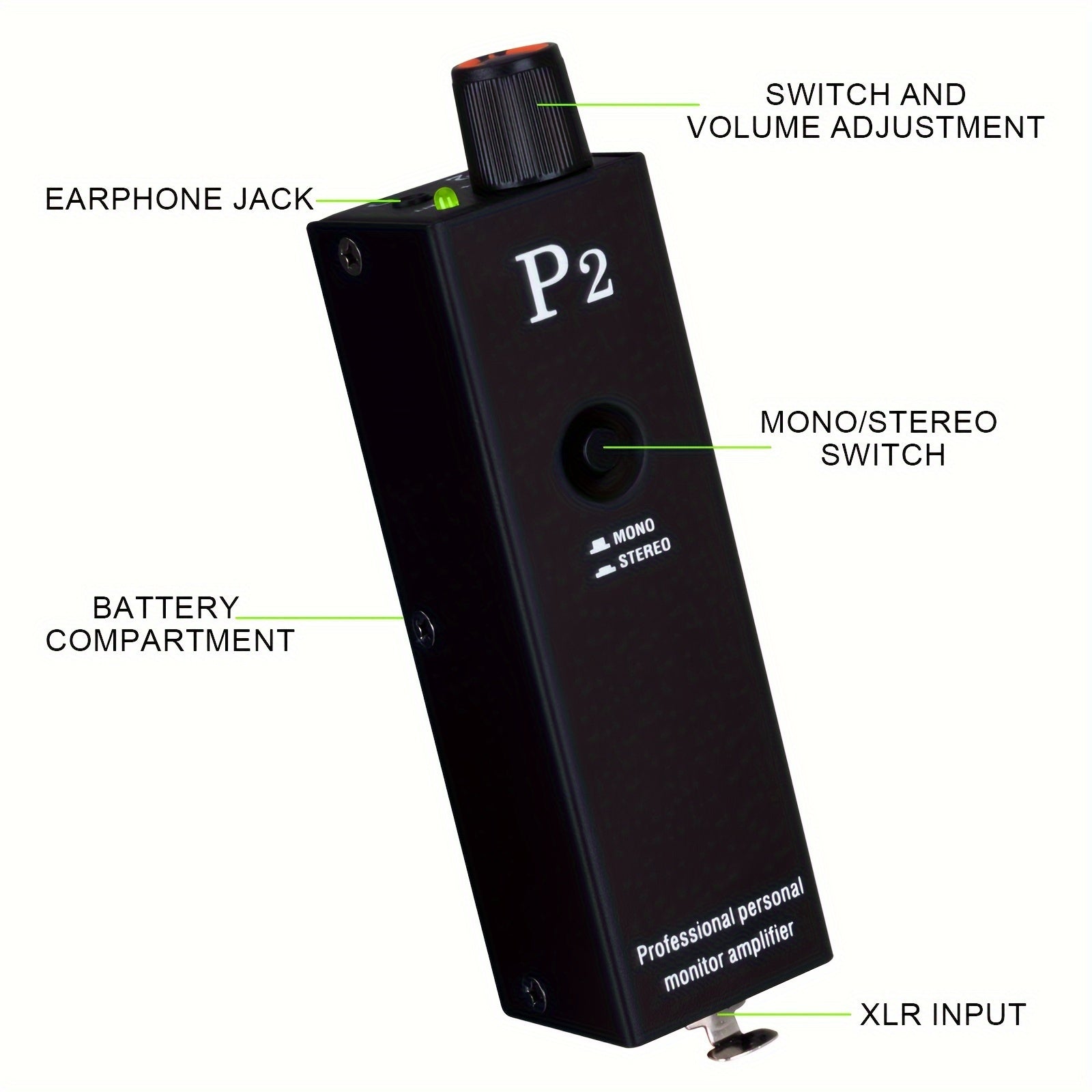 Portable Metal In-Ear Stereo Headphone Amplifier Black for Monitoring