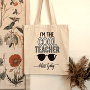 Personalized Teacher Shoulder Bag with "I'm The Cool Teacher" Pattern Canvas School Bag for Female Teachers