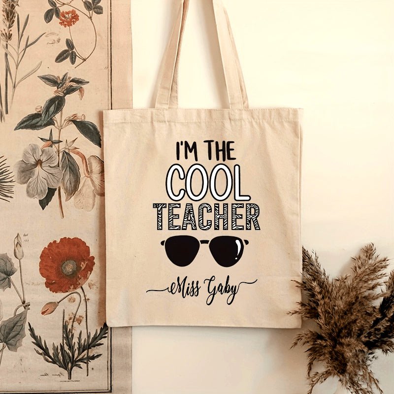 Personalized Teacher Shoulder Bag with "I'm The Cool Teacher" Pattern Canvas School Bag for Female Teachers