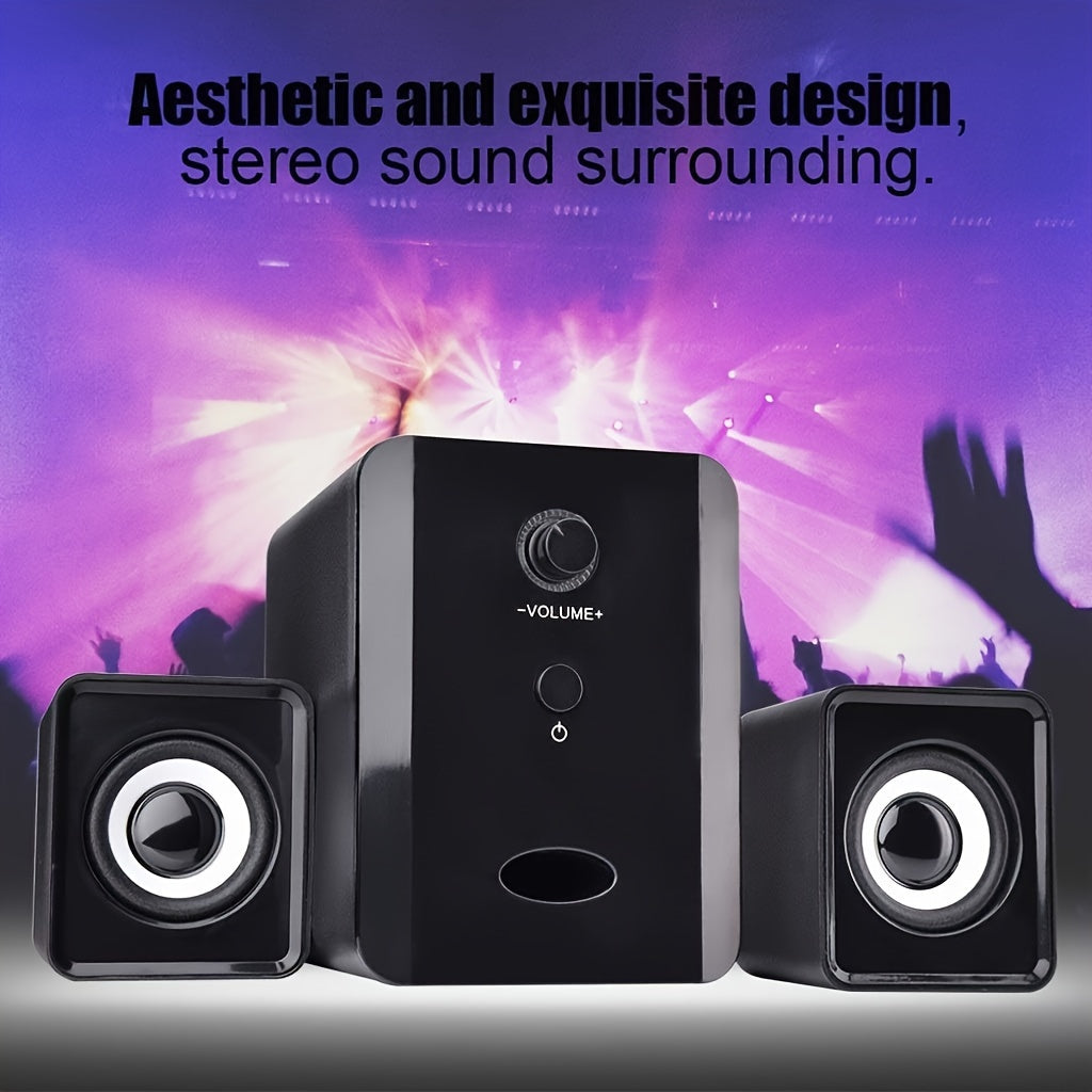 USB Desktop Speakers with Adjustable Volume and Bass Stereo Soundbar and Subwoofer for PC Laptop Tablet Black or White