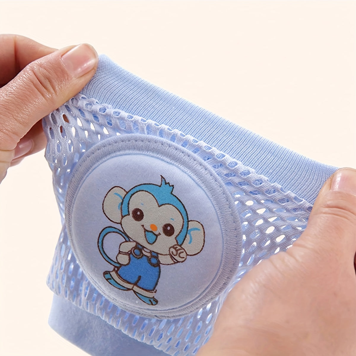 Baby Toddler Knee Protectors Set of 2 Cotton Crawling Knee Pads for 0+ and 3+ Blue Monkey Design