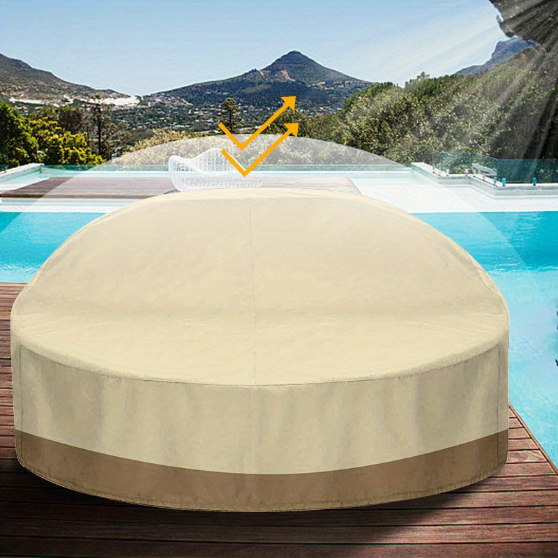 Round Beige Patio Daybed Cover Durable Polyester All-Weather Protection 223.52cm