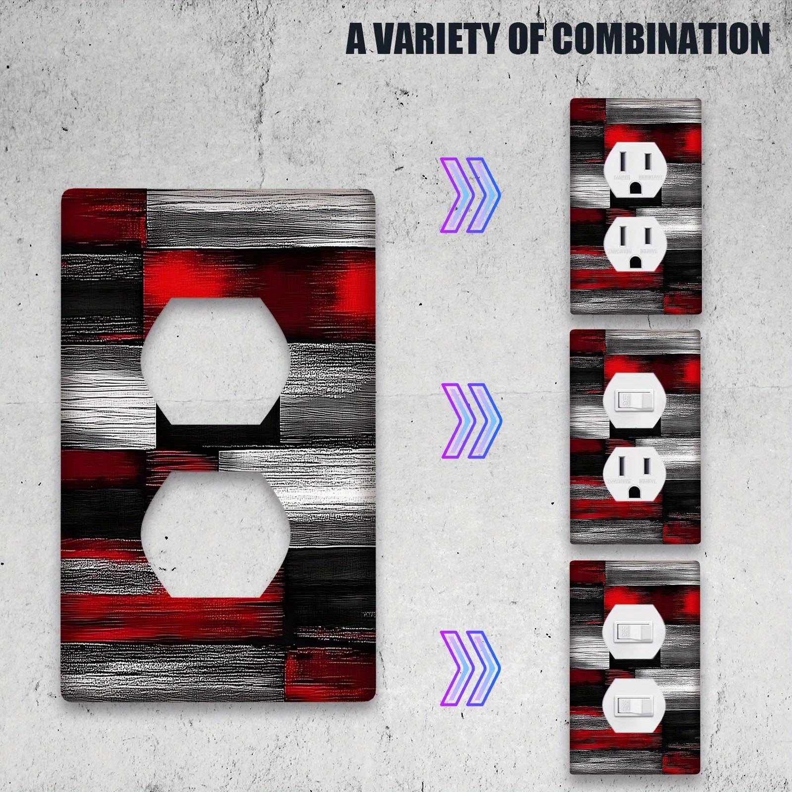 Placa decorativa para interruptor de pared en rojo, negro y gris, sin cableado, resistente y fácil de montar para hogar u oficina