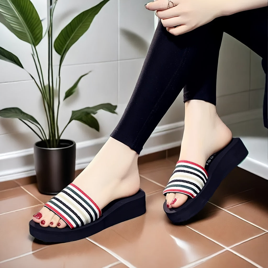 Women's Striped Fabric Sports Sandals with Open Toe Non-Slip EVA Sole