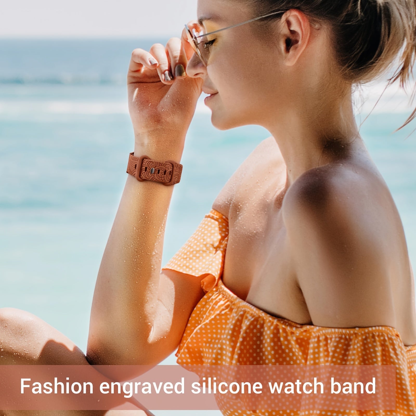 Women's 20mm Silicone Floral Engraved Smartwatch Band Compatible with Samsung Galaxy Watch Models