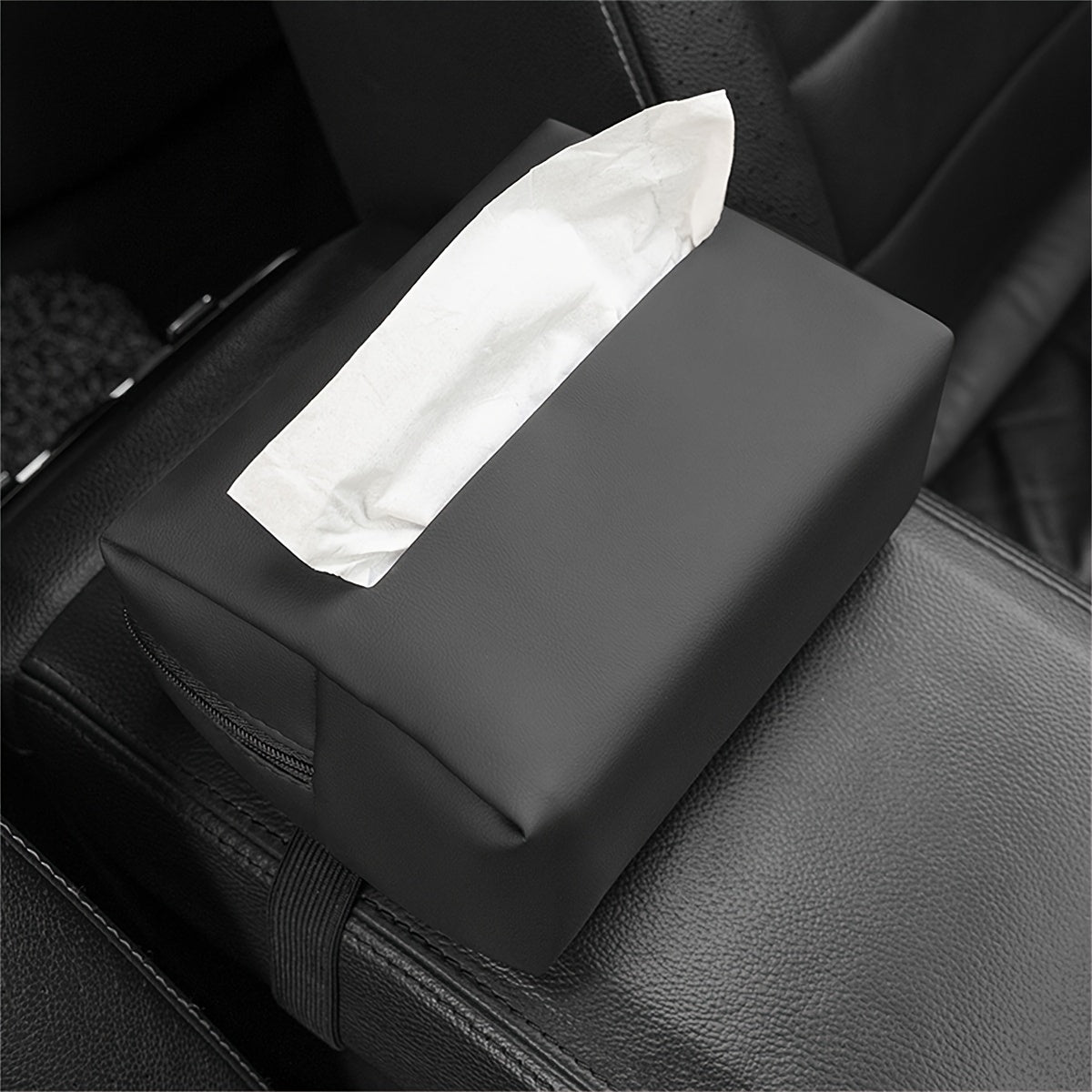 Car Tissue Holder PU Leather Armrest and Headrest Mount Black Organizer