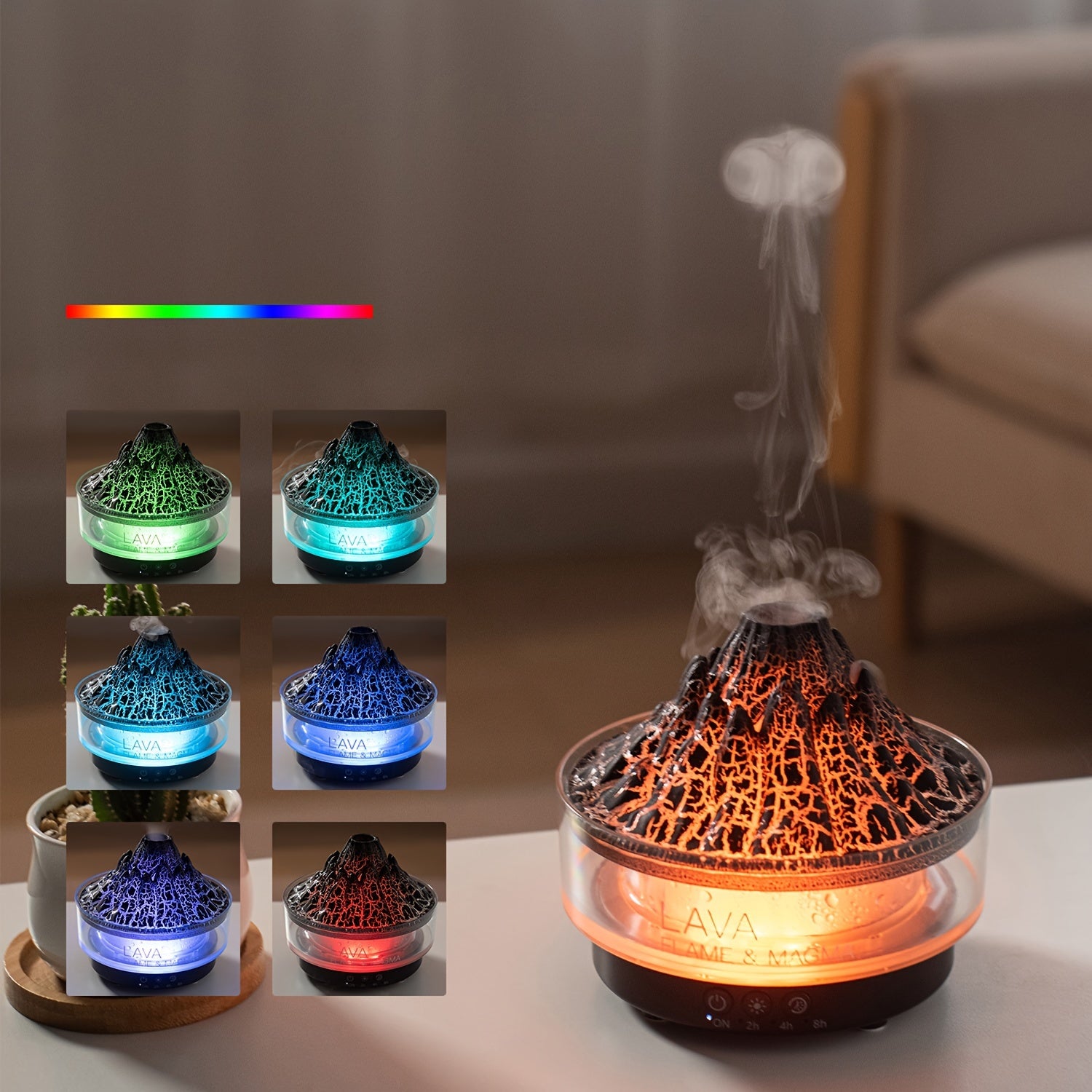 Large Capacity Volcano Crackle Humidifier with Aromatherapy LED Lights USB Powered for Home Office