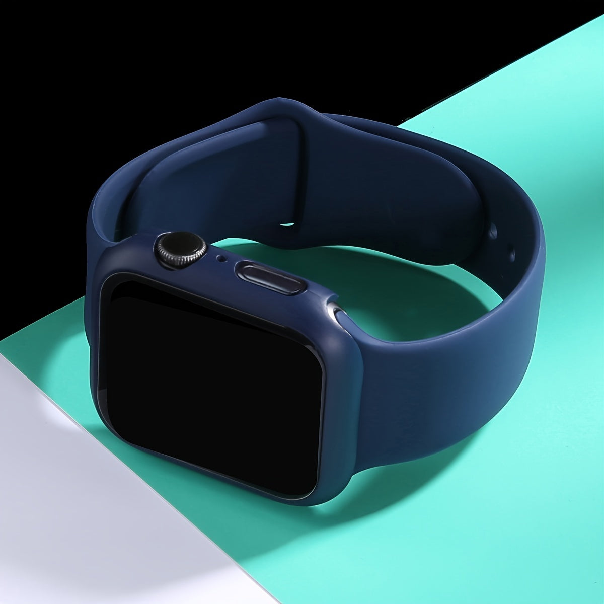 Silicone Watch Strap and Tempered Glass Case Set for Men Women Compatible with Apple Watch Series 38mm 40mm 41mm 42mm 44mm 45mm 49mm