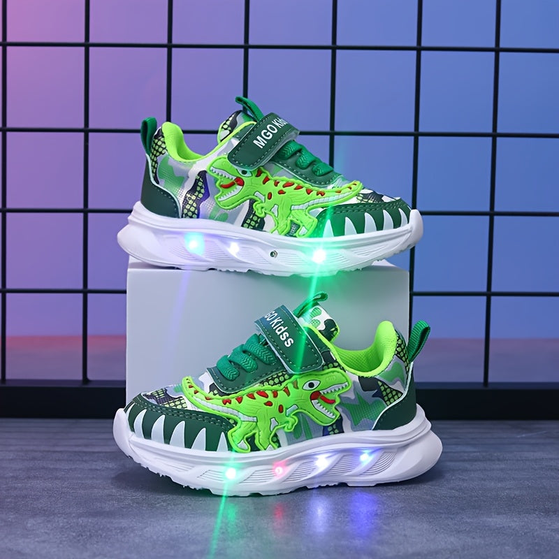 Kids' LED Dinosaur Sneakers Boys Girls Flashing T-Rex Casual Shoes with Hook-and-Loop Fastener