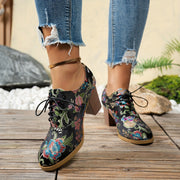 Women's Retro High Heel Shoes Leather Elegant Party Footwear