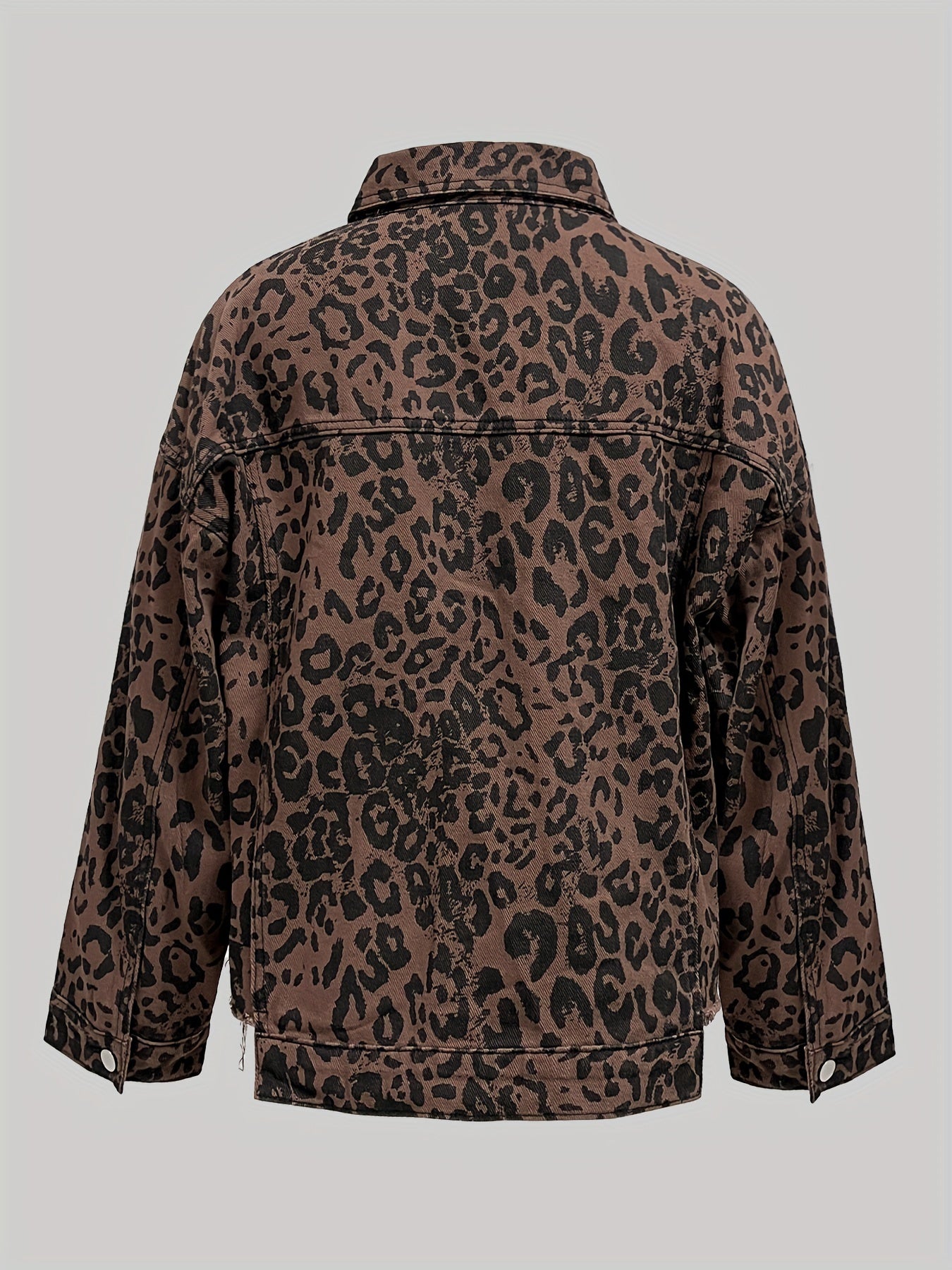 Women's Leopard Print Denim Jacket Long Sleeve Casual Spring Fall