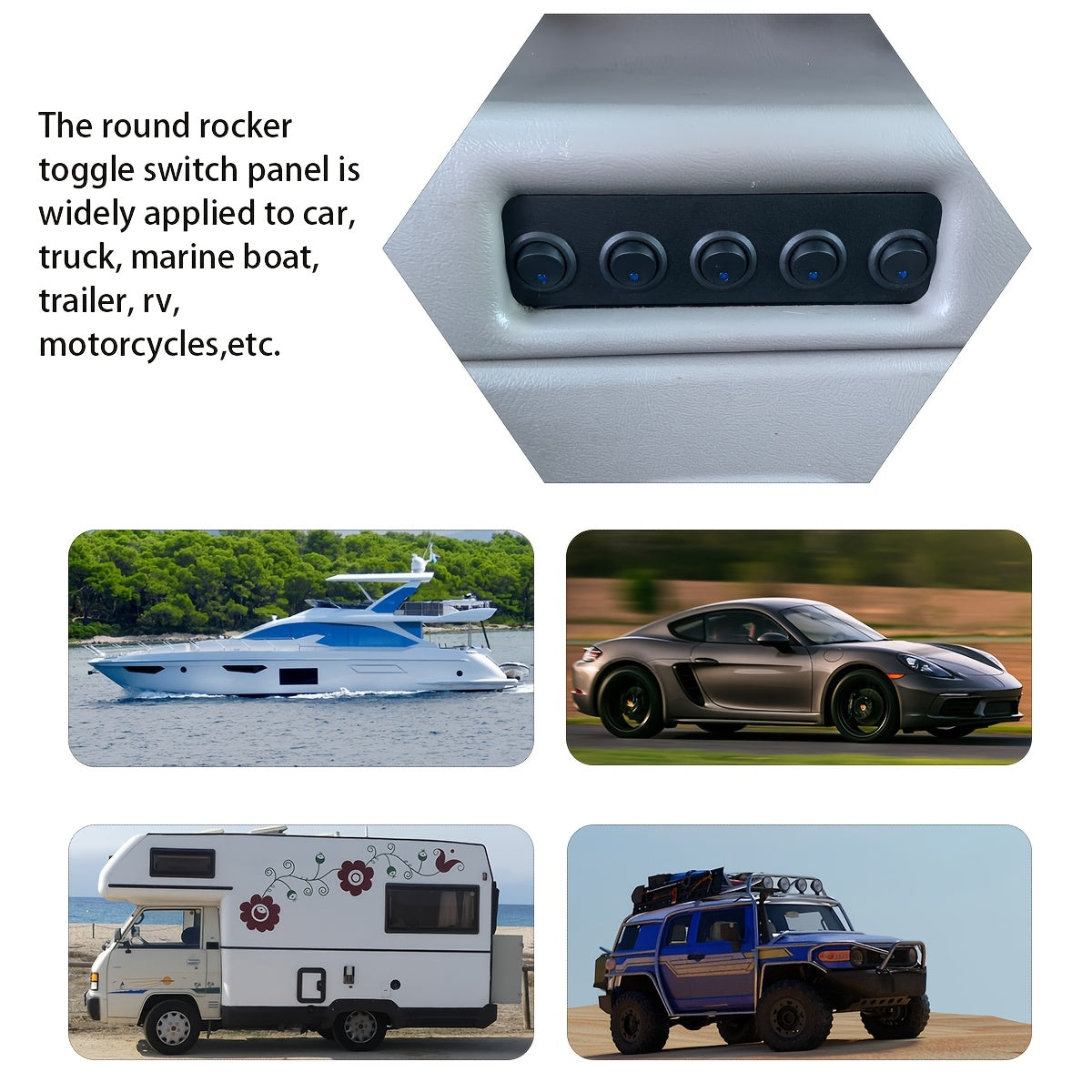 Aluminum Rocker Switch Panel with Blue LED 12V 20A for Car Truck Yacht