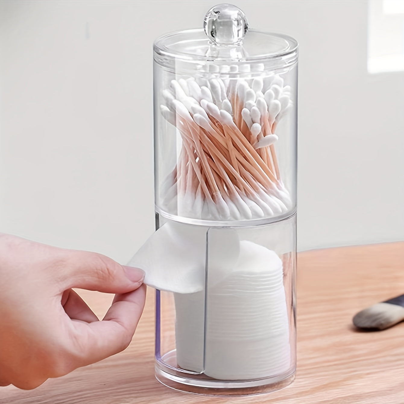 Transparent Double-Layer Storage Jar for Swabs Jewelry Dustproof Organizer