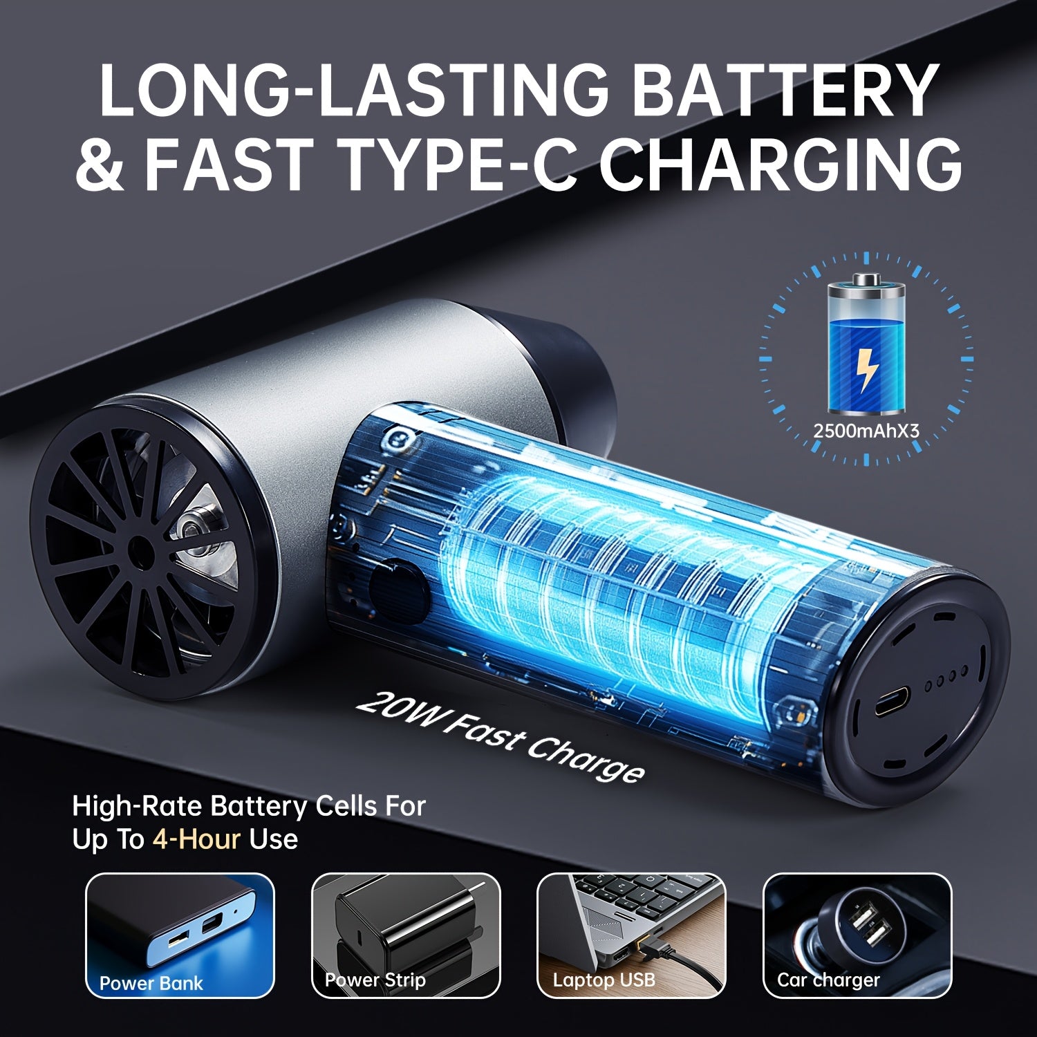 300,000 RPM Electric Air Duster Cordless 3-Speed High-Power Motor Rechargeable Metal Blower for Cleaning Keyboards Cars Home