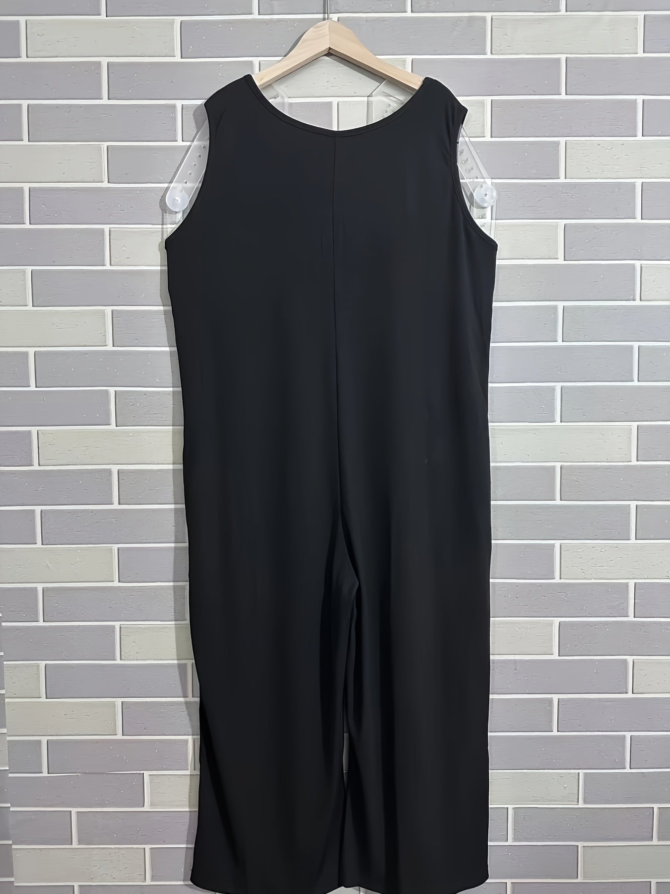 Pantalones de mujer con escote en V profundo sin mangas de cintura alta con bolsillos, talla grande, color sólido, primavera verano