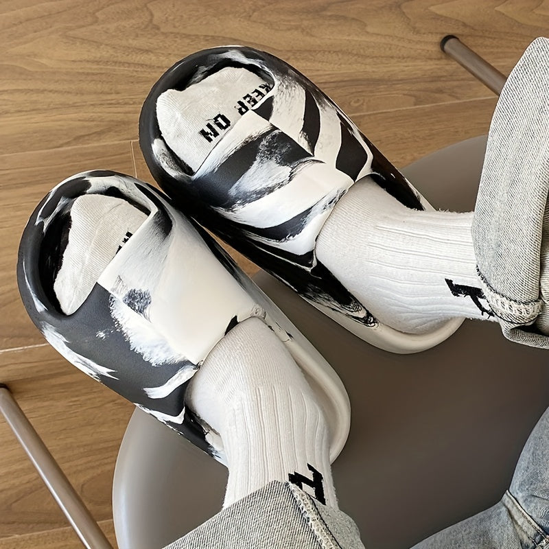 Cloud-Pattern EVA Slides Thick Sole Non-Slip Durable Indoor Outdoor Black White