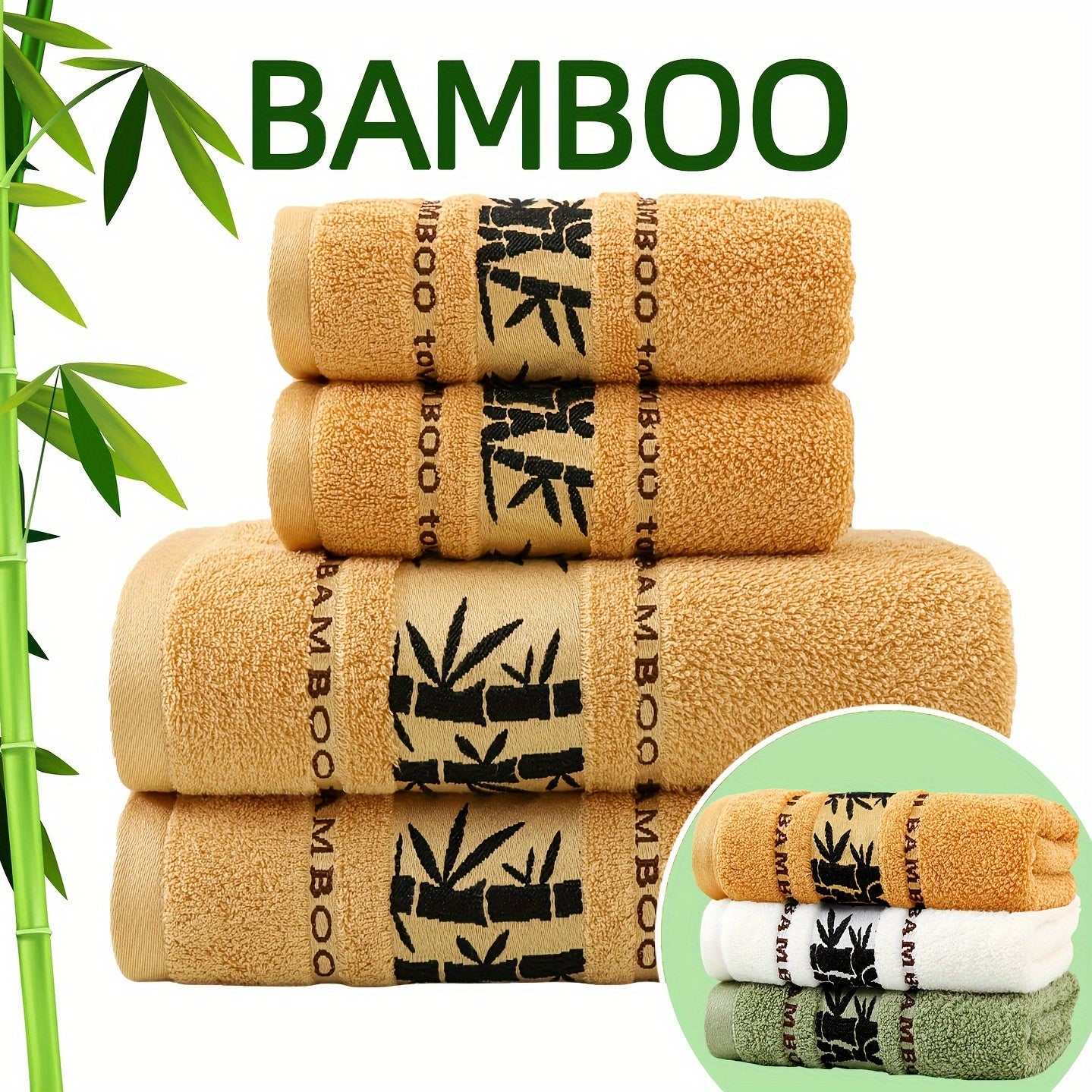 Self Flying Bamboo Fiber 4-Piece Towel Set Includes 2 Hand Towels and 2 Bath Towels Absorbent Quick-Drying Soft Skin-Friendly