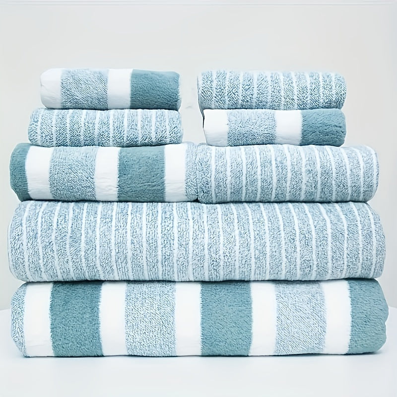 Striped Quick-Drying Polyester Towel for Home Hotel Spa Travel Fluffy