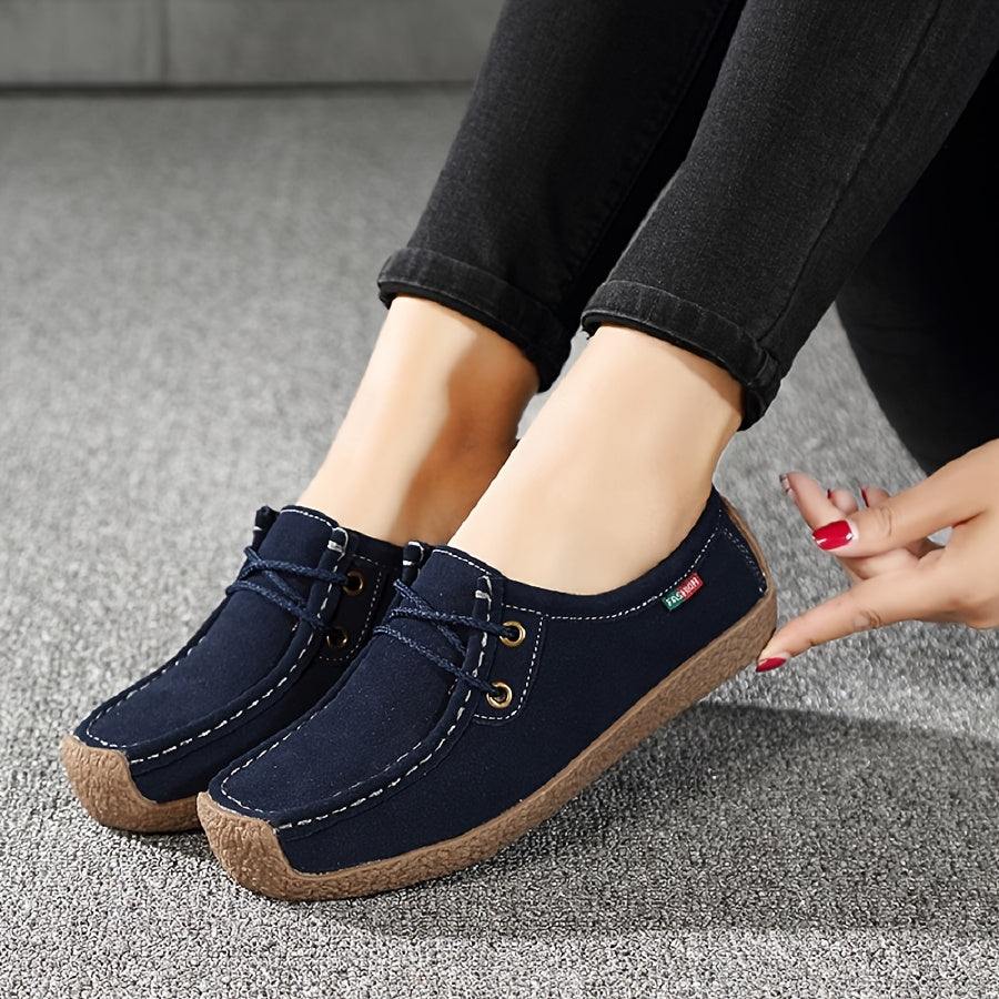 Women's Flat Loafers Casual Solid Color Lace-Up Walking Shoes
