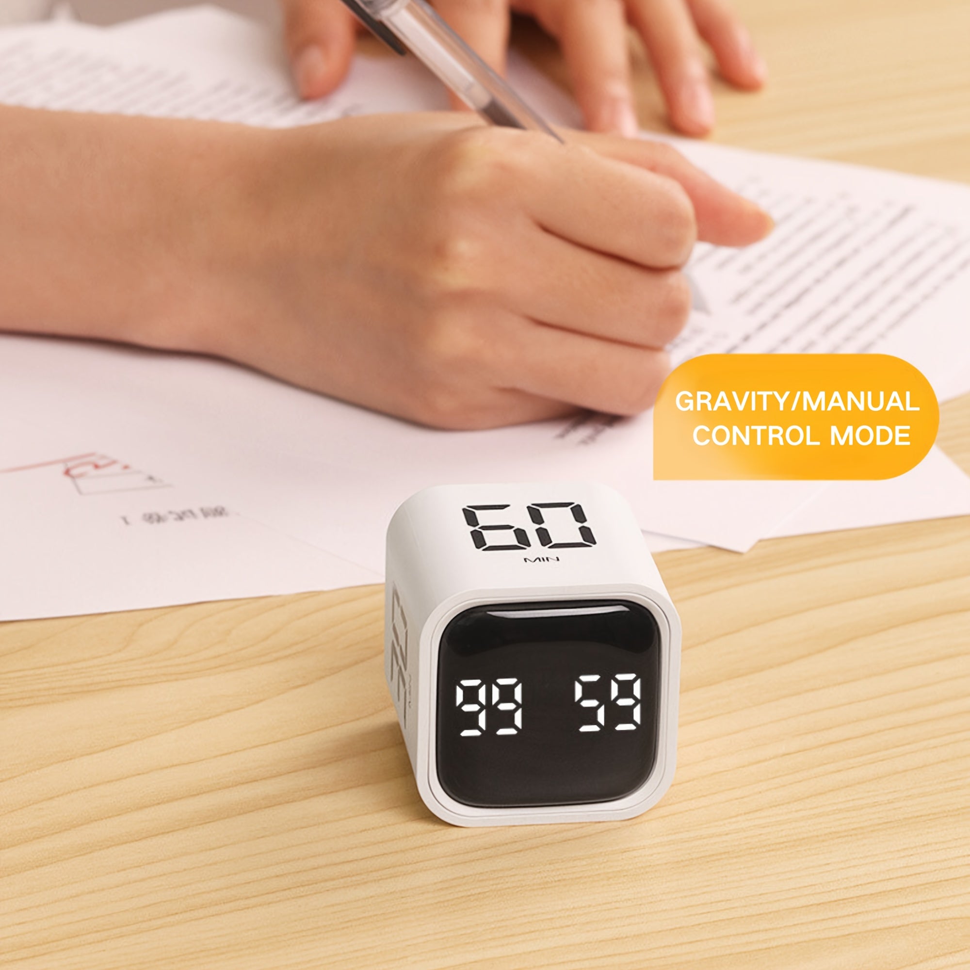 White Plastic Desk Timer with USB Charging, Manual and Gravity Control