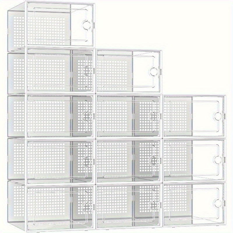 Stackable Foldable Shoe Cabinet with Transparent Doors Dust-Proof Multi-Layer Storage