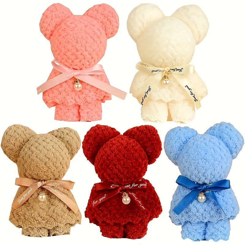 20-Inch Ultra-Soft Coral Fleece Bear Towels in Clear Gift Bag for Kids and Events