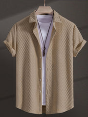 Men's Short Sleeve Solid Color Geometric Pattern Woven Shirt Summer Cotton Polyester