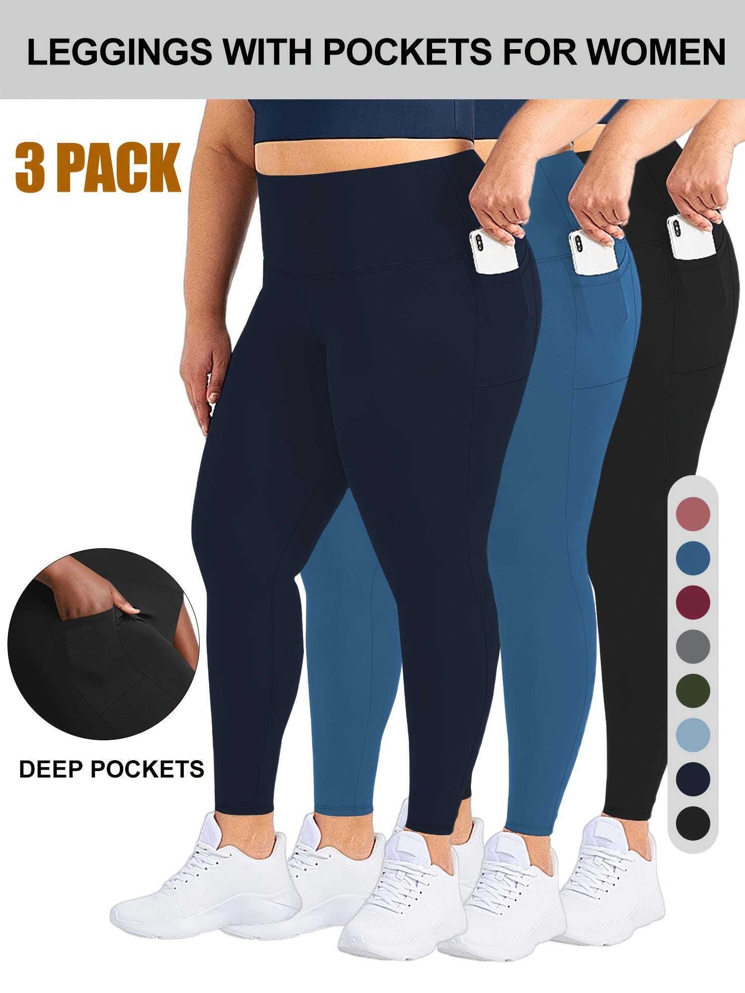 Plus Size High Waist Capri Leggings for Women 3 Pack, Stretchy Knit