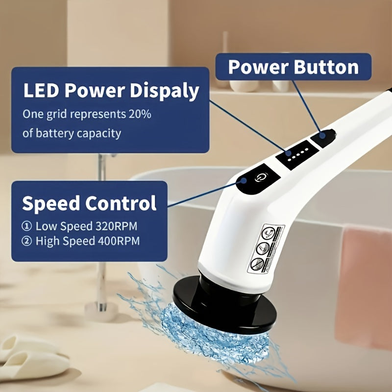 7-in-1 Elektr tozalash choʻpchiq, 7 ta almashtiriladigan boshli, sozlanadigan tutqichli, pol, hojatxona, plitkalar uchun