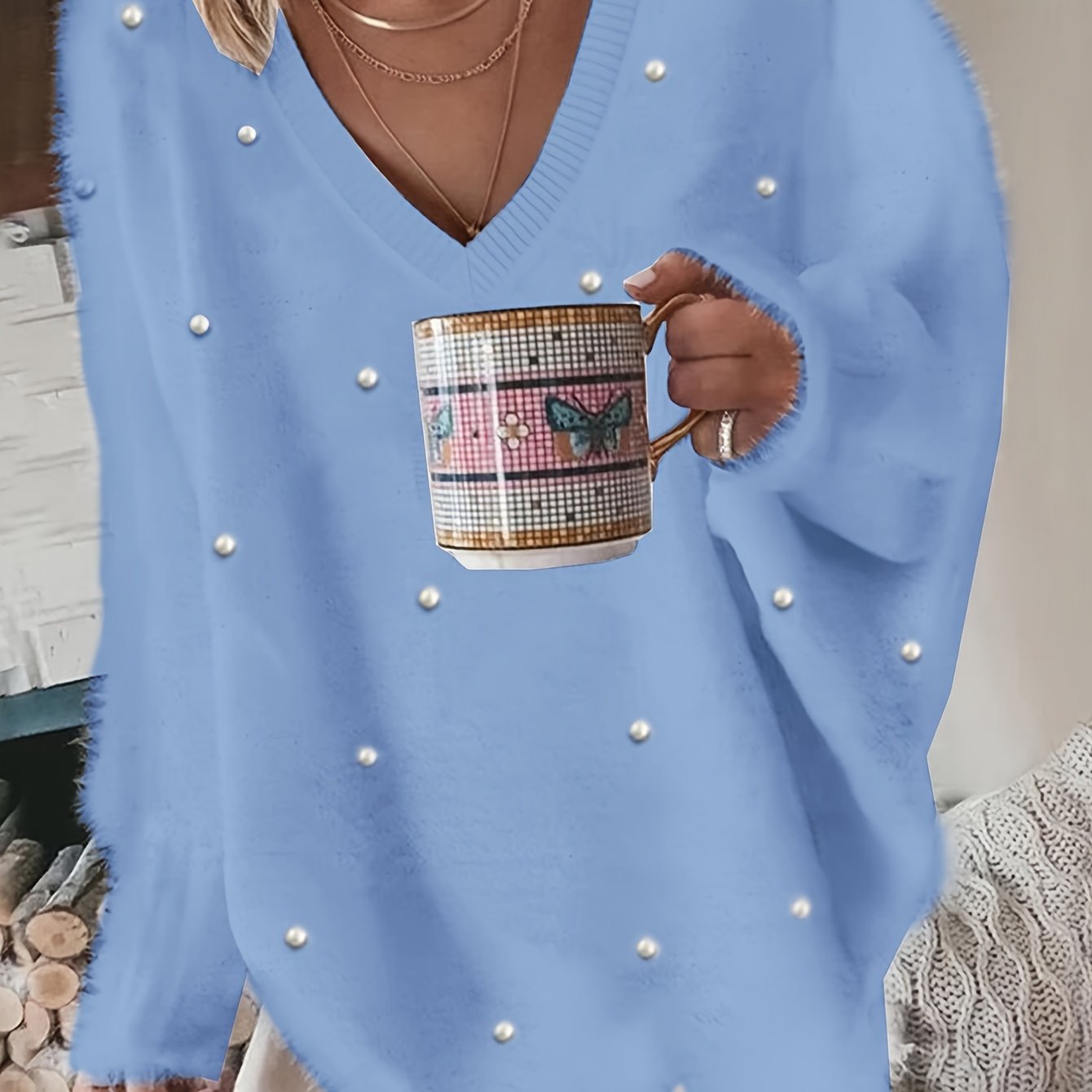 Plus-Size Sweater Knit Warm Pullover for Women Large Size Gray