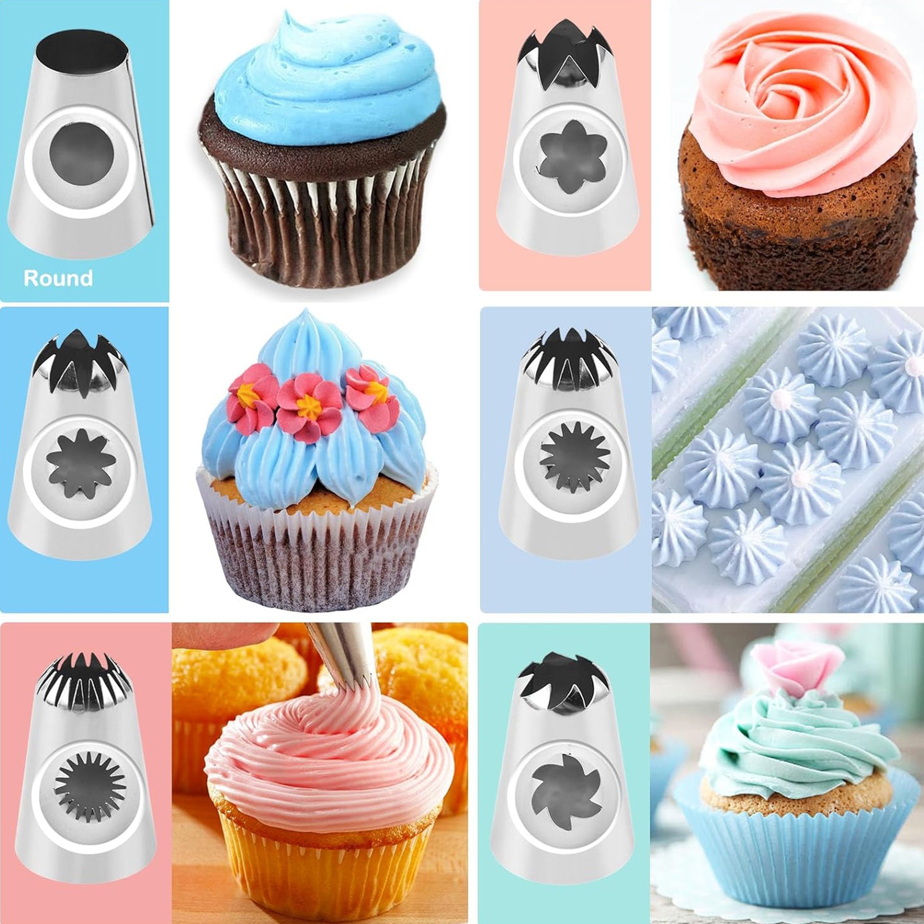 Set of 12 Stainless Steel Cake Decorating Tips Assorted Shapes for Cupcakes and Icing