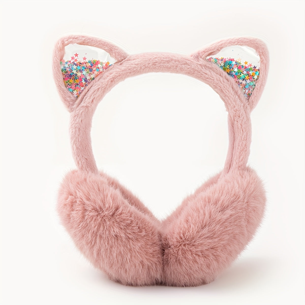 Auriculares con orejas de gato acogedoras, orejeras de peluche con pelo sintético, orejas brillantes, ropa de invierno