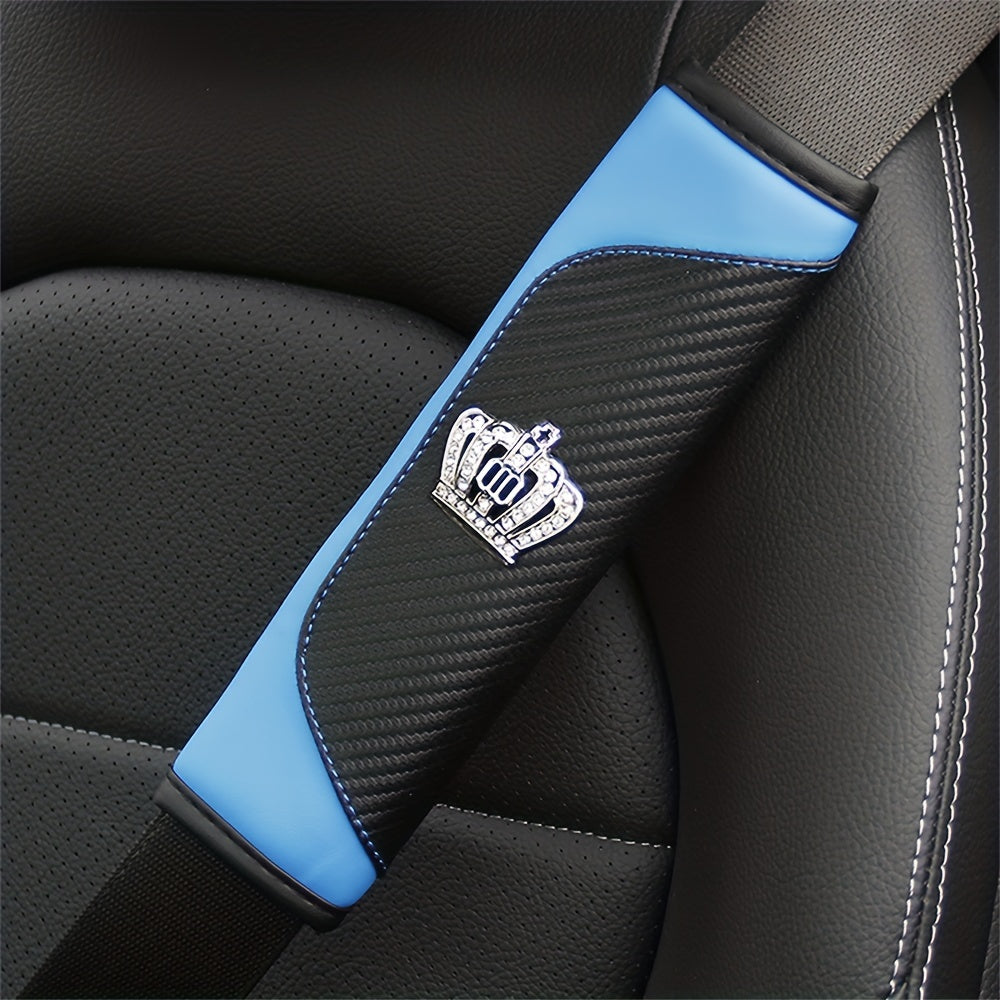 Universal Car Seat Belt Shoulder Pad Premium PU Leather Carbon Fiber Diamond Style