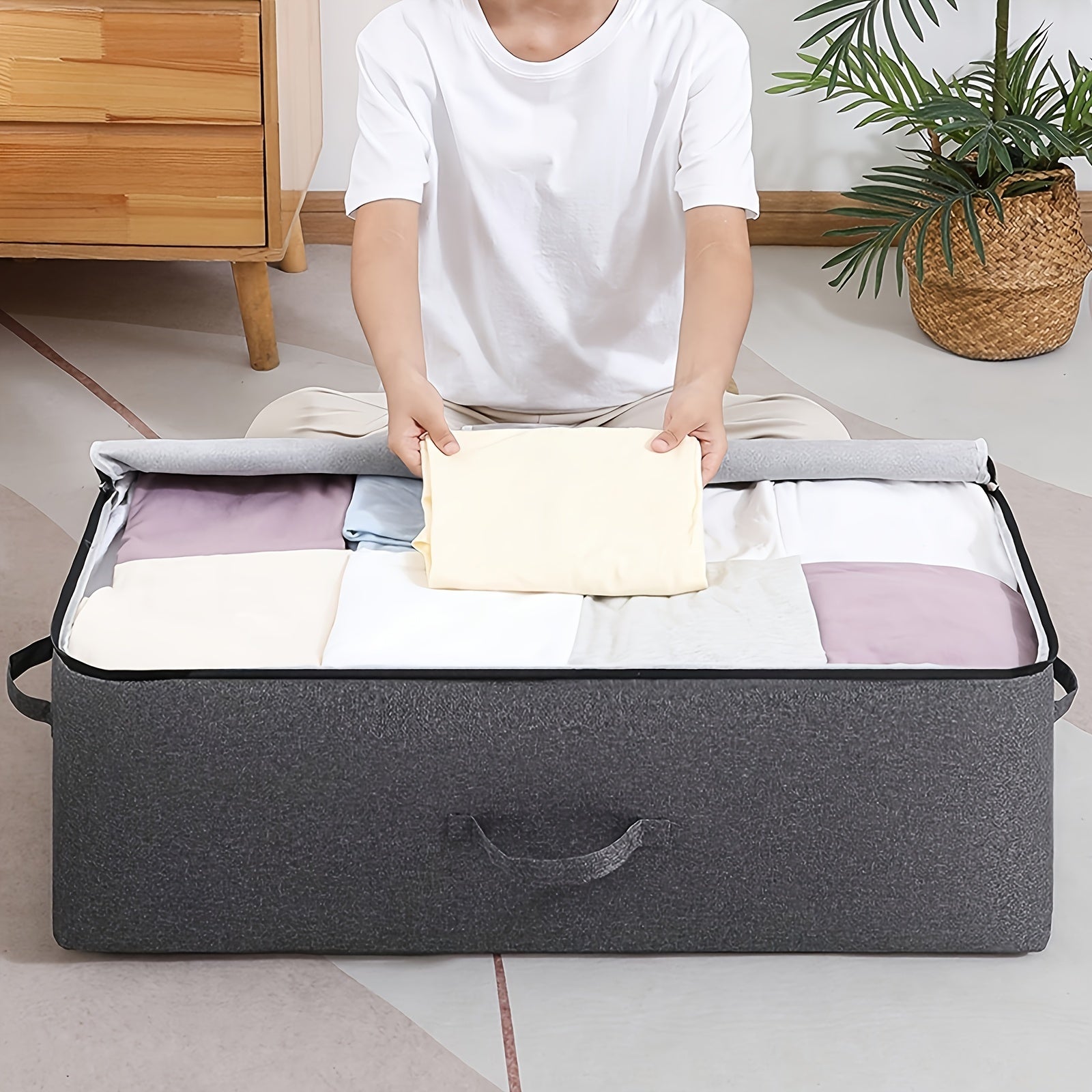 Сумка для хранения под кроватью с прозрачным окном, ручкой и большим объемом для хранения одежды, одеял и пледов.