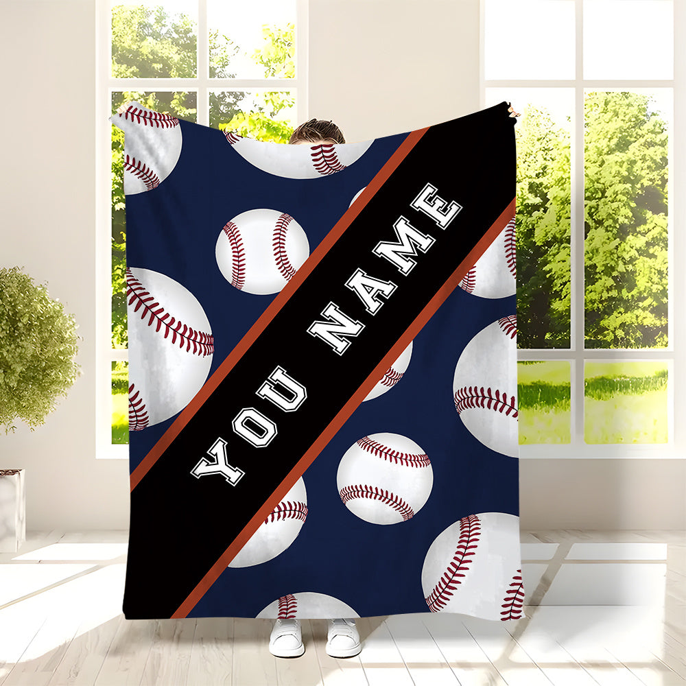 Personalized Sports Theme Cozy Polyester Flannel Blanket with Custom Name for All Seasons
