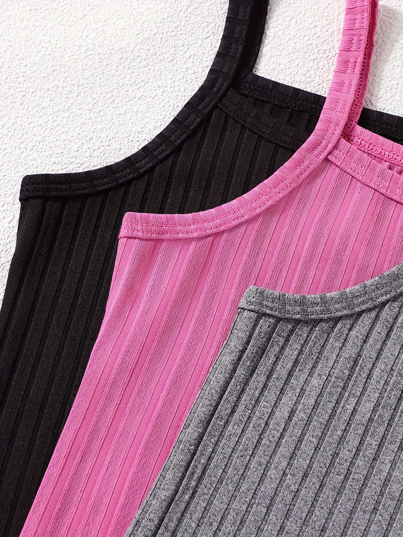 Летний комбинезон с рифлёной бретелью для девочек, 3 шт., однотонные цвета, повседневный уличный стиль