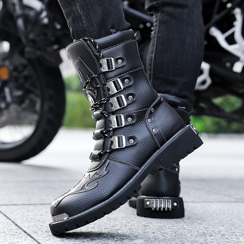 Men's High Top Boots Outdoor Casual Rubber Sole Lace Up Solid Color
