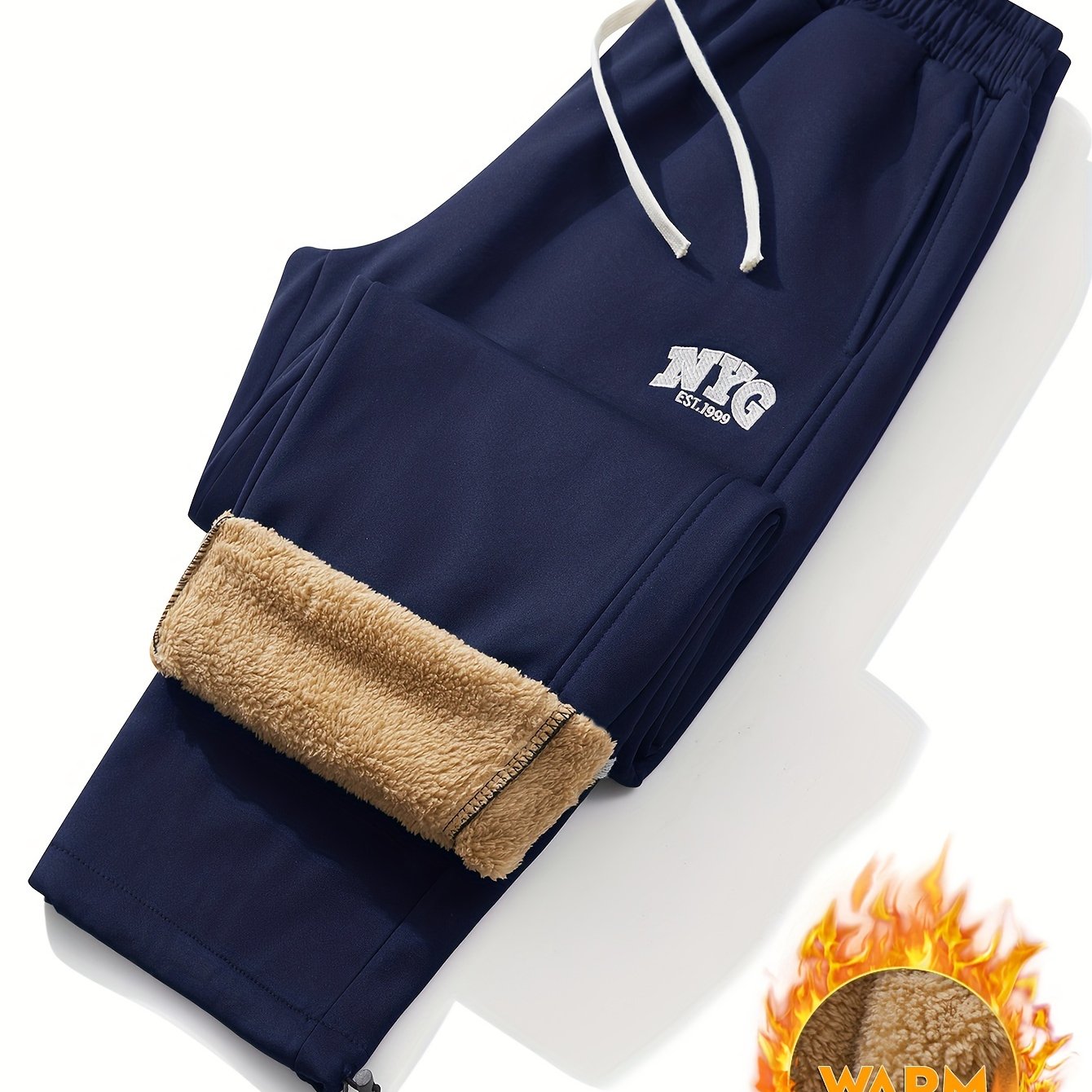 Men's Fleece-Lined Drawstring Joggers Black Plus Size Winter Sweatpants