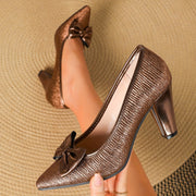 Women’s Fashion Pointed Toe Block Heels Dress Shoes with Bowknot for Women
