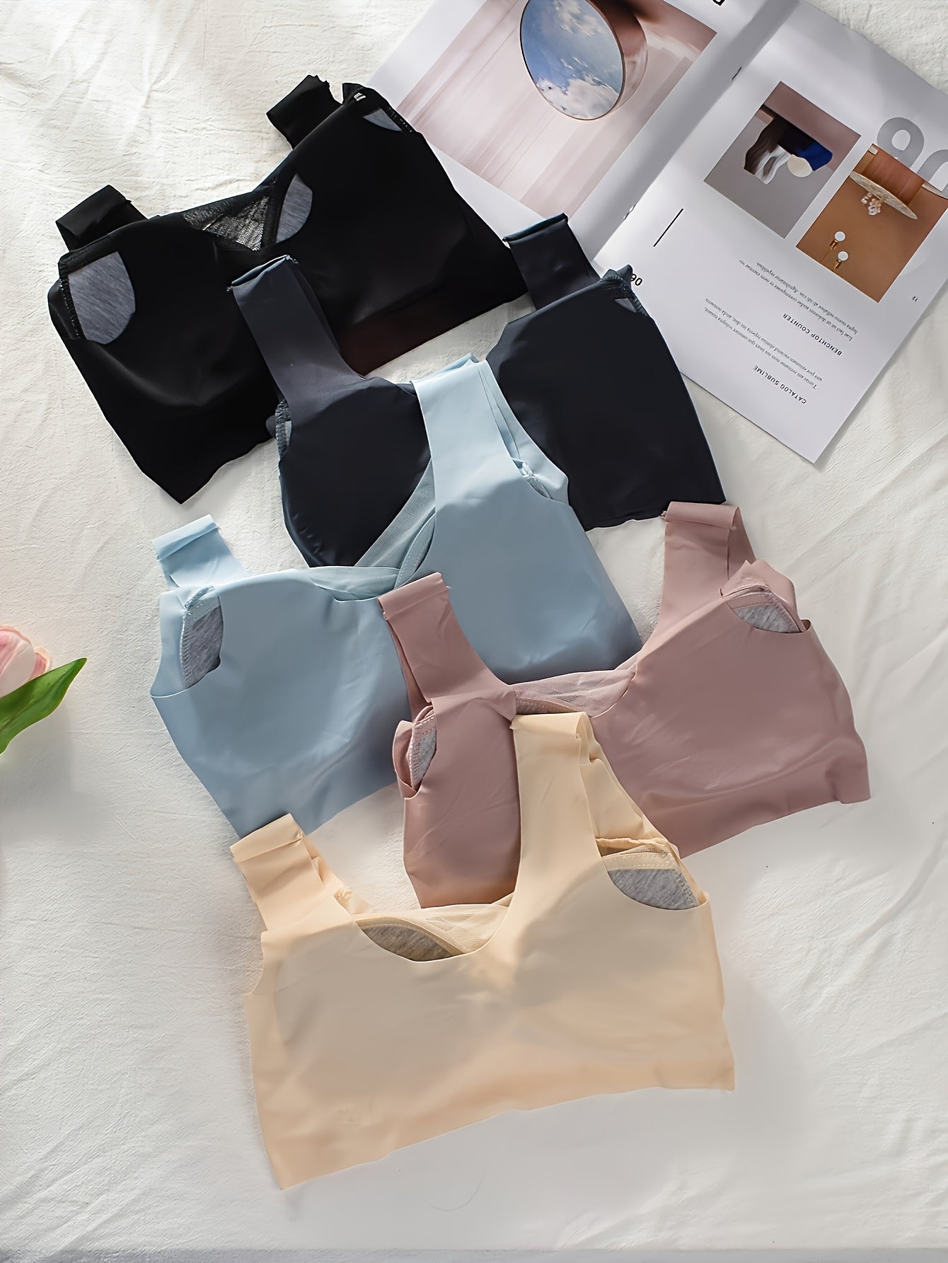 Women Yoga Bras 5 Pack Breathable Mesh Seamless V-Neck No Underwire