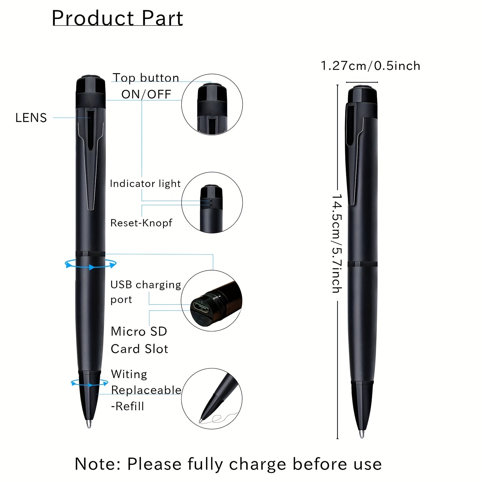 Mini Camera Pen 1080P HD 64GB Rechargeable USB Indoor Video Recorder