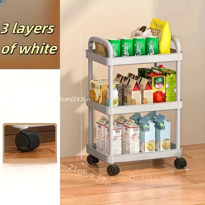 Christmas Three-Layer Trolley Storage Rack for Kitchen Bathroom Bedside Mobile Shelf