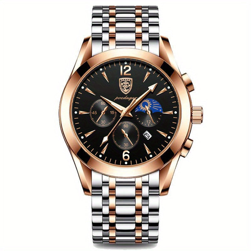 Men's Stainless Steel Quartz Watch with Glow Calendar and Gift Box