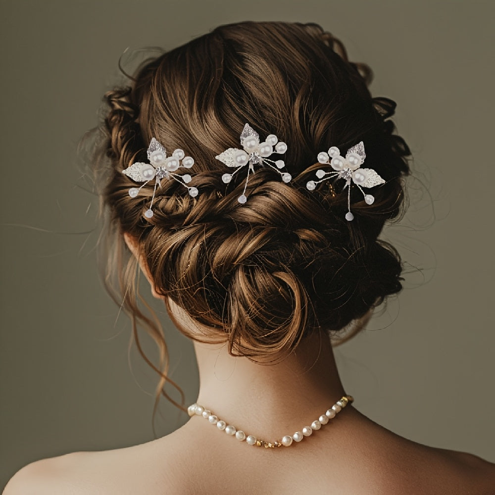 Golden Pearl and Diamond Bridal Hair Accessories for Wedding Dress Headwear