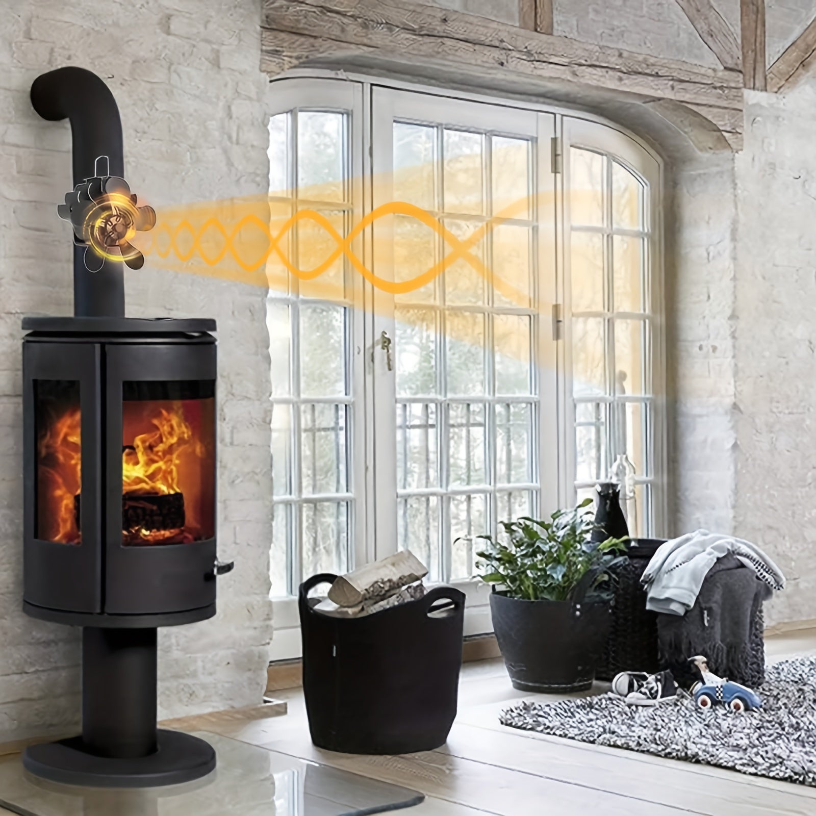 Heat-driven 5-blade stove fan for flue pipe hanging fireplaces log burners wooden stove pipe