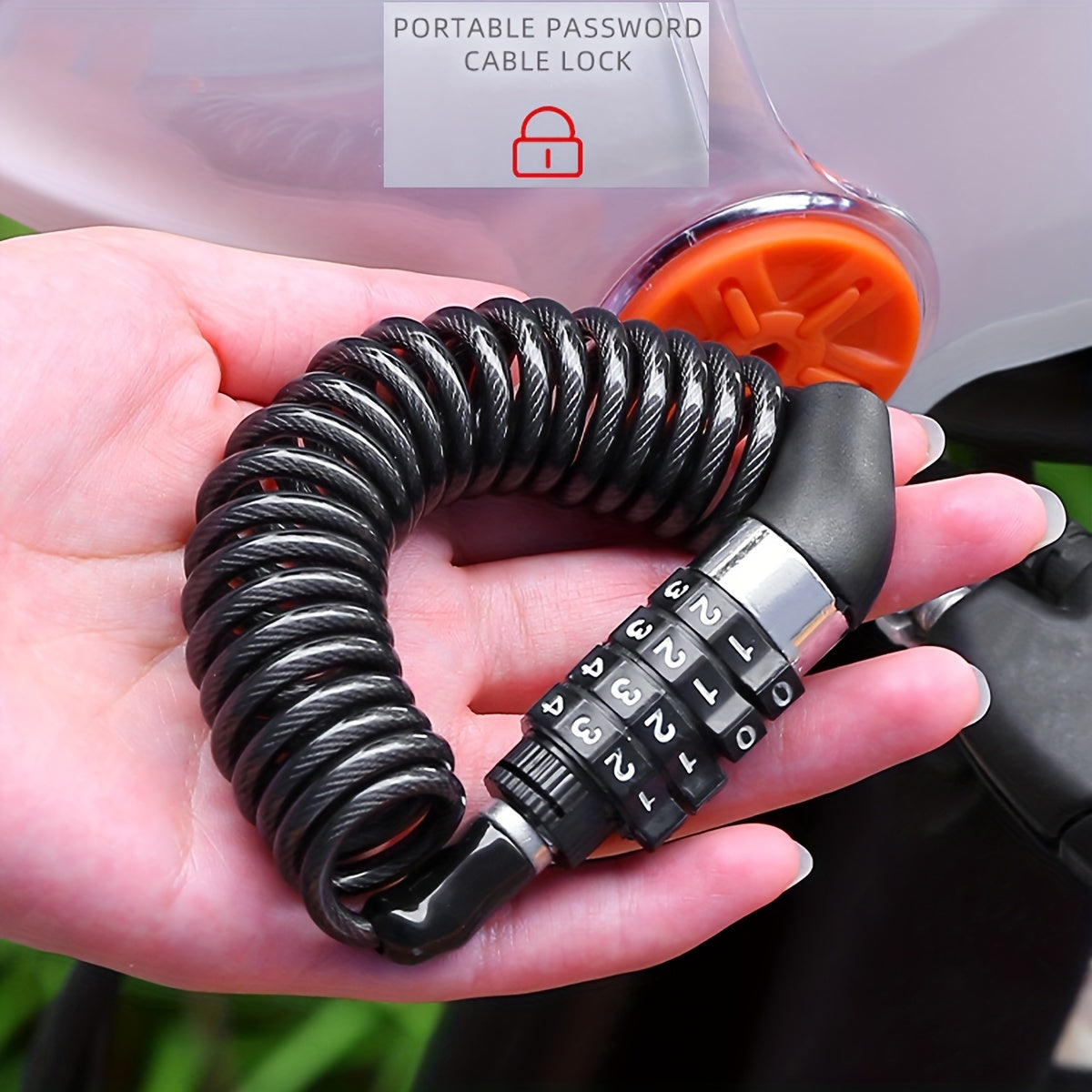 Motorcycle Helmet Lock Cable Steel Security Chain Black Coiled