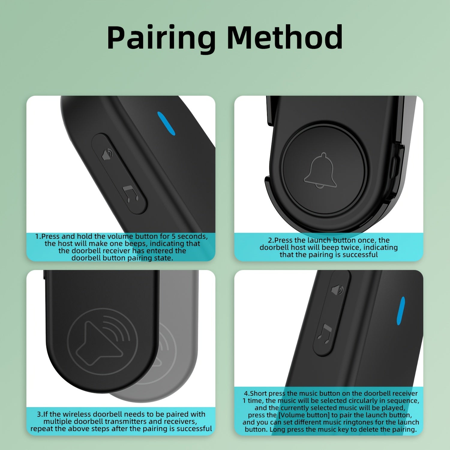 LED ko'rsatkichli simsiz eshik qo'ng'irog'i to'plami - 320.04m masofa, 5 ovoz darajasi, 38 ta qo'ng'iroq balandligi, oson o'rnatish va sozlash, qora, Evropa ulagichi, 110V-240V mosligi, uyga kirish tizimi